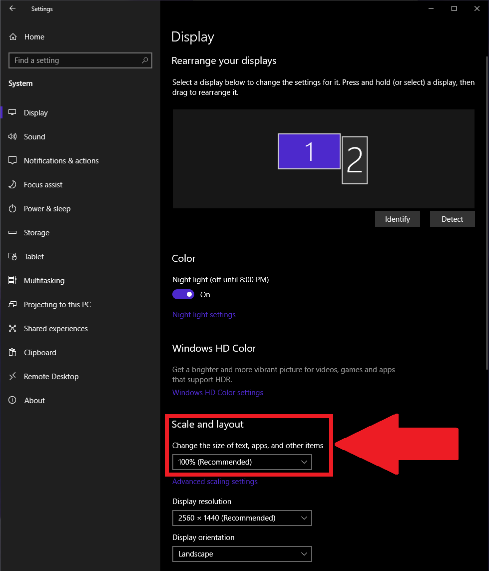 Screen scaling setting for HWDB